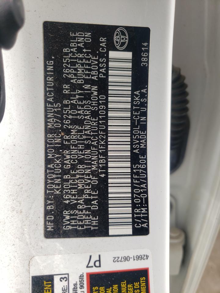 Photo 10 from auction – 2015 TOYOTA CAMRY LE with VIN 4T1BF1FK2FU110910