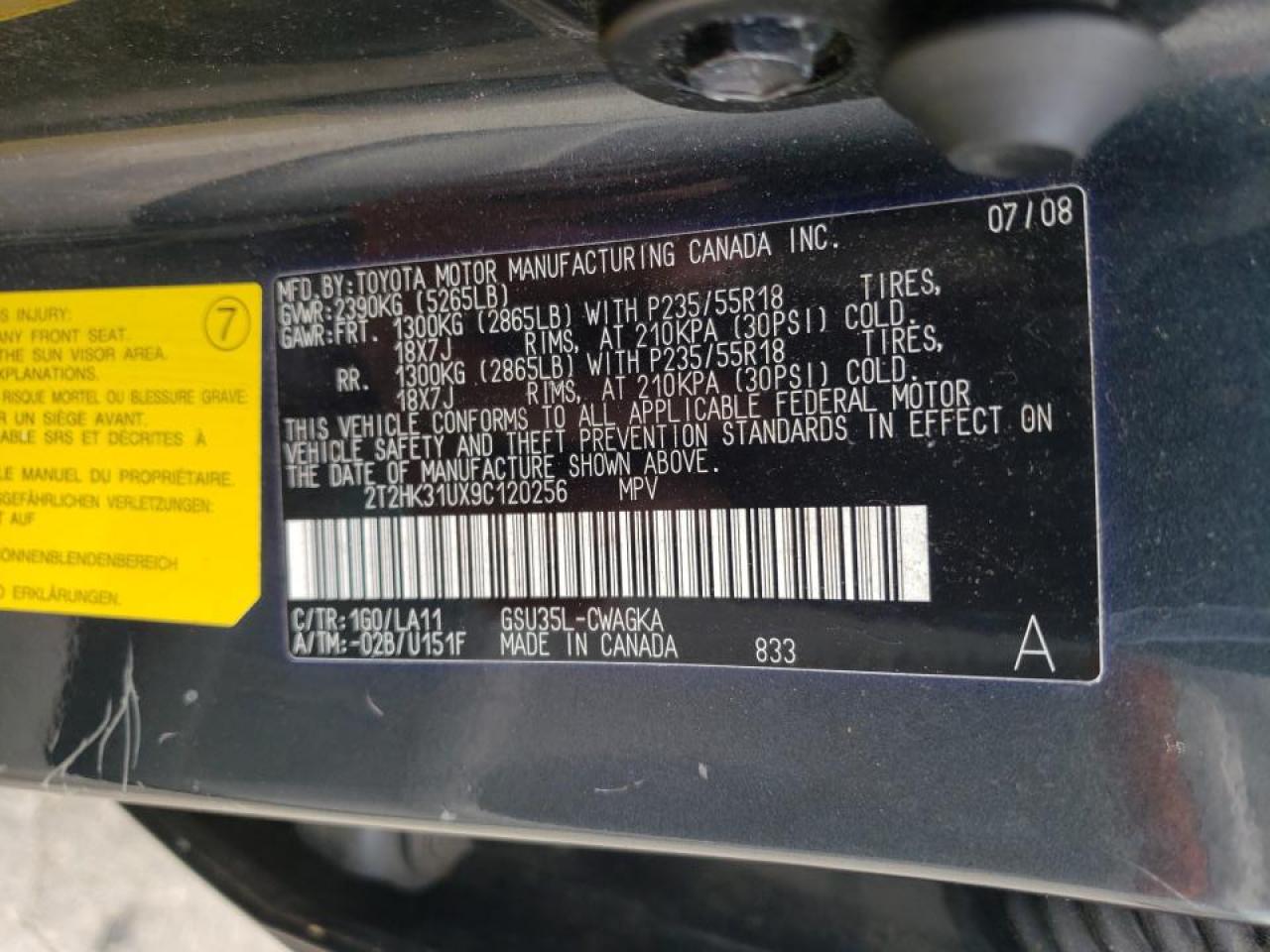 Photo 10 from auction – 2009 LEXUS RX 350 with VIN 2T2HK31UX9C120256