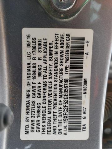 Photo 10 from auction – 2016 HONDA CIVIC LX with VIN 19XFC2F52GE056748