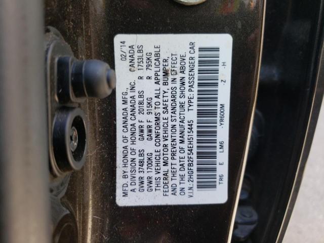 Photo 10 from auction – 2014 HONDA CIVIC LX with VIN 2HGFB2F54EH515445