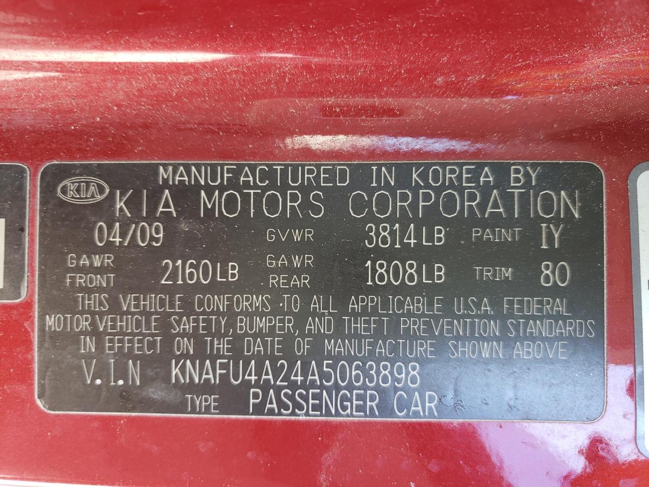 Photo 10 from auction – 2010 KIA FORTE EX with VIN KNAFU4A24A5063898