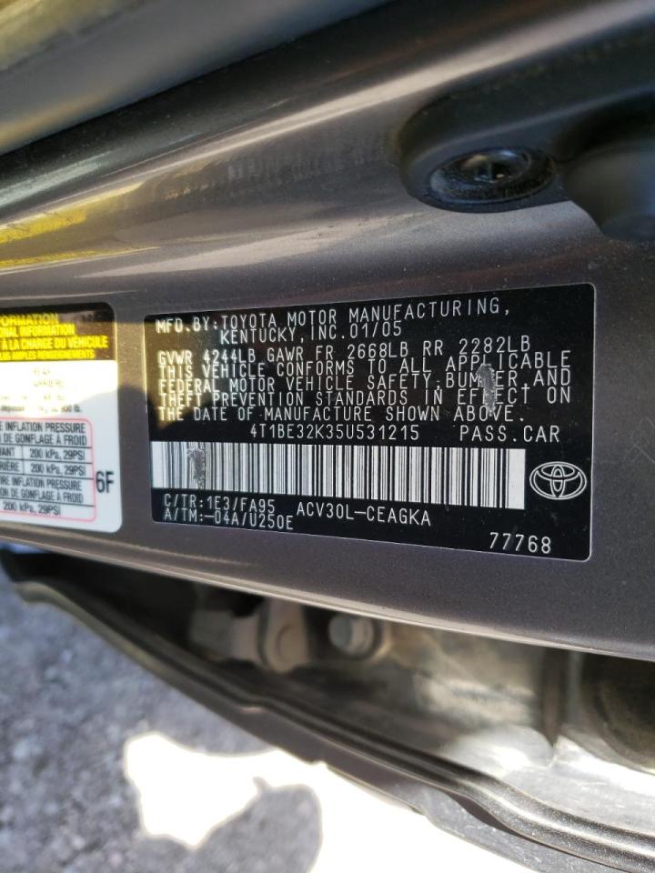 Photo 10 from auction – 2005 TOYOTA CAMRY LE with VIN 4T1BE32K35U531215