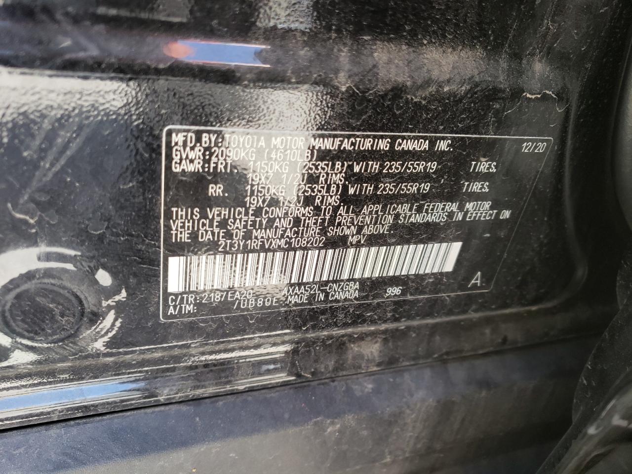 Photo 10 from auction – 2021 TOYOTA RAV4 LIMIT with VIN 2T3Y1RFVXMC108202