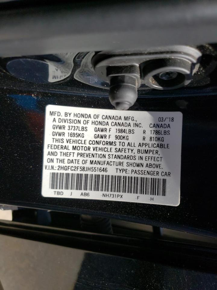 Photo 10 from auction – 2018 HONDA CIVIC LX with VIN 2HGFC2F58JH551646