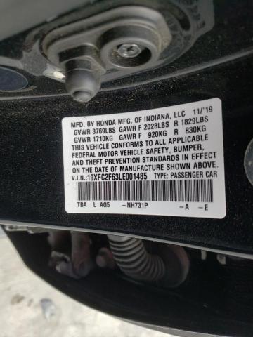 Photo 10 from auction – 2020 HONDA CIVIC LX with VIN 19XFC2F63LE001485