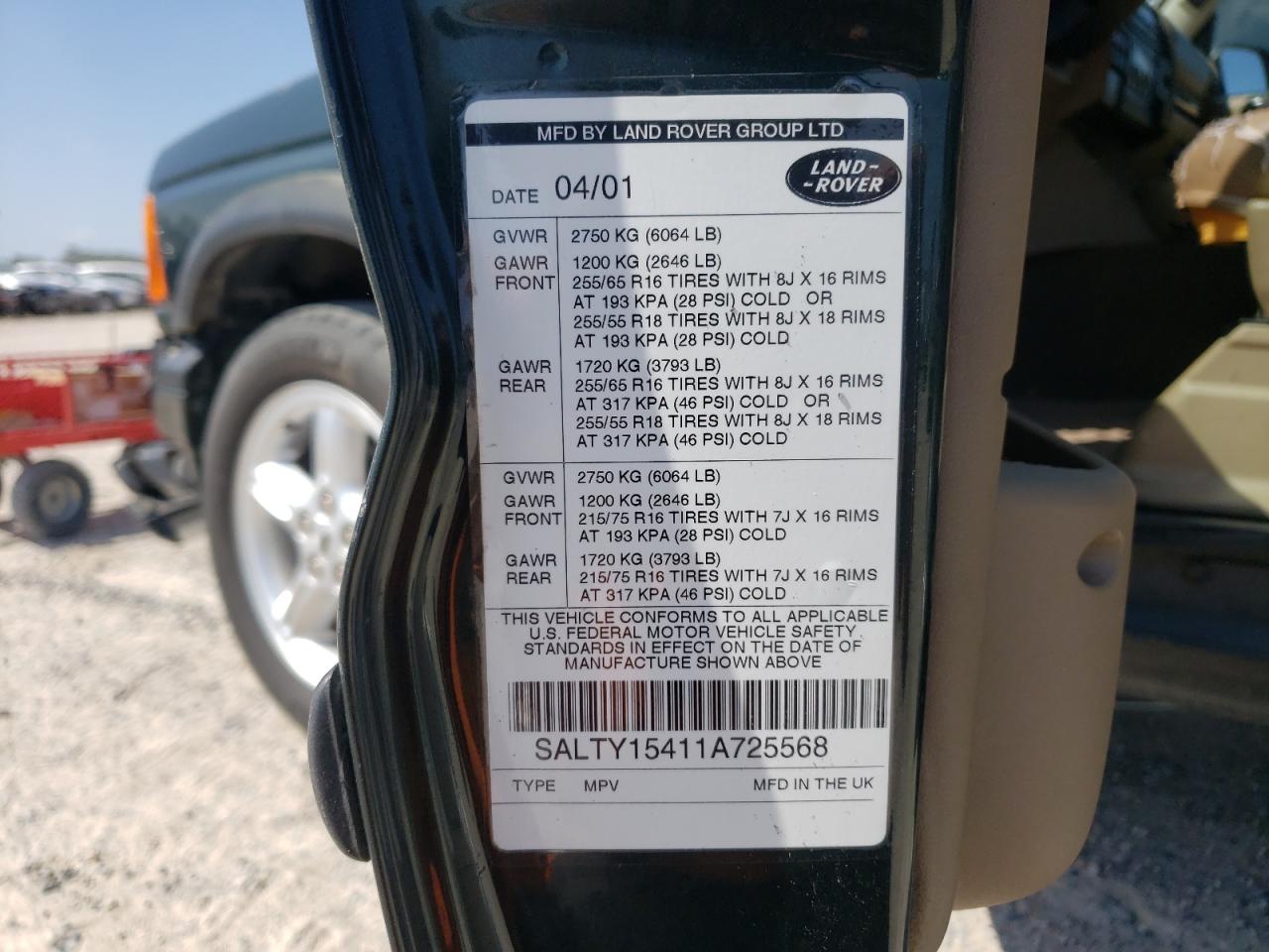Photo 10 from auction – 2001 LAND ROVER DISCOVERY with VIN SALTY15411A725568
