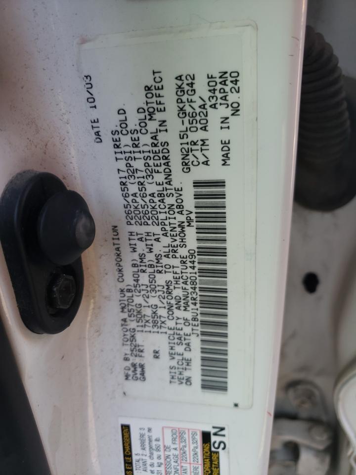 Foto 10 de la subasta – 2004 TOYOTA 4RUNNER SR con VIN JTEBU14R348014490
