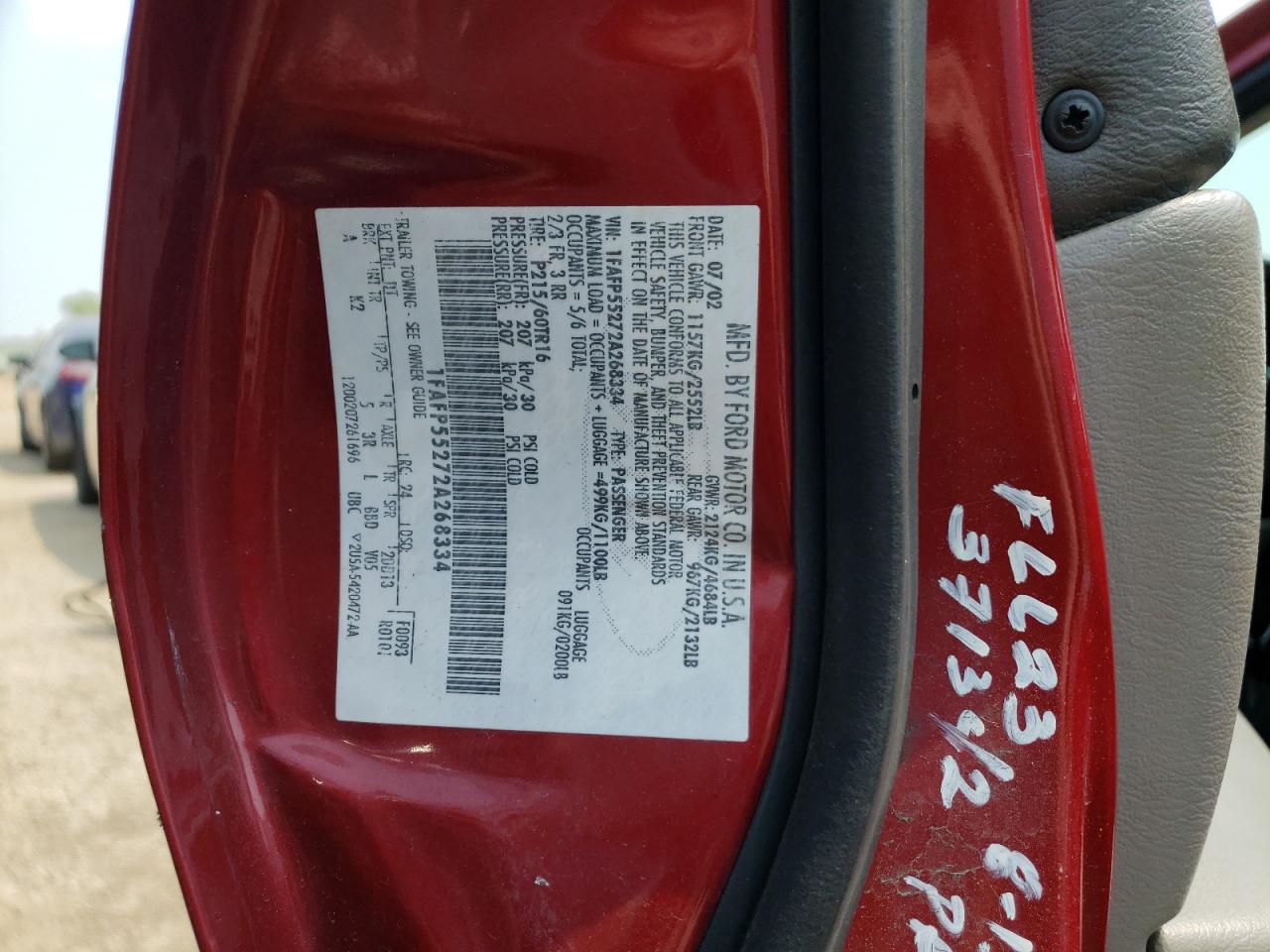 Photo 10 from auction – 2002 FORD TAURUS SES with VIN 1FAFP55272A268334