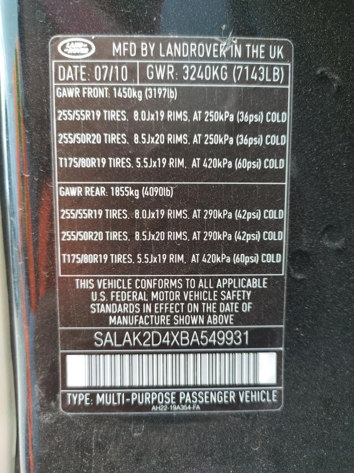 Photo 10 from auction – 2011 LAND ROVER LR4 HSE LU with VIN SALAK2D4XBA549931