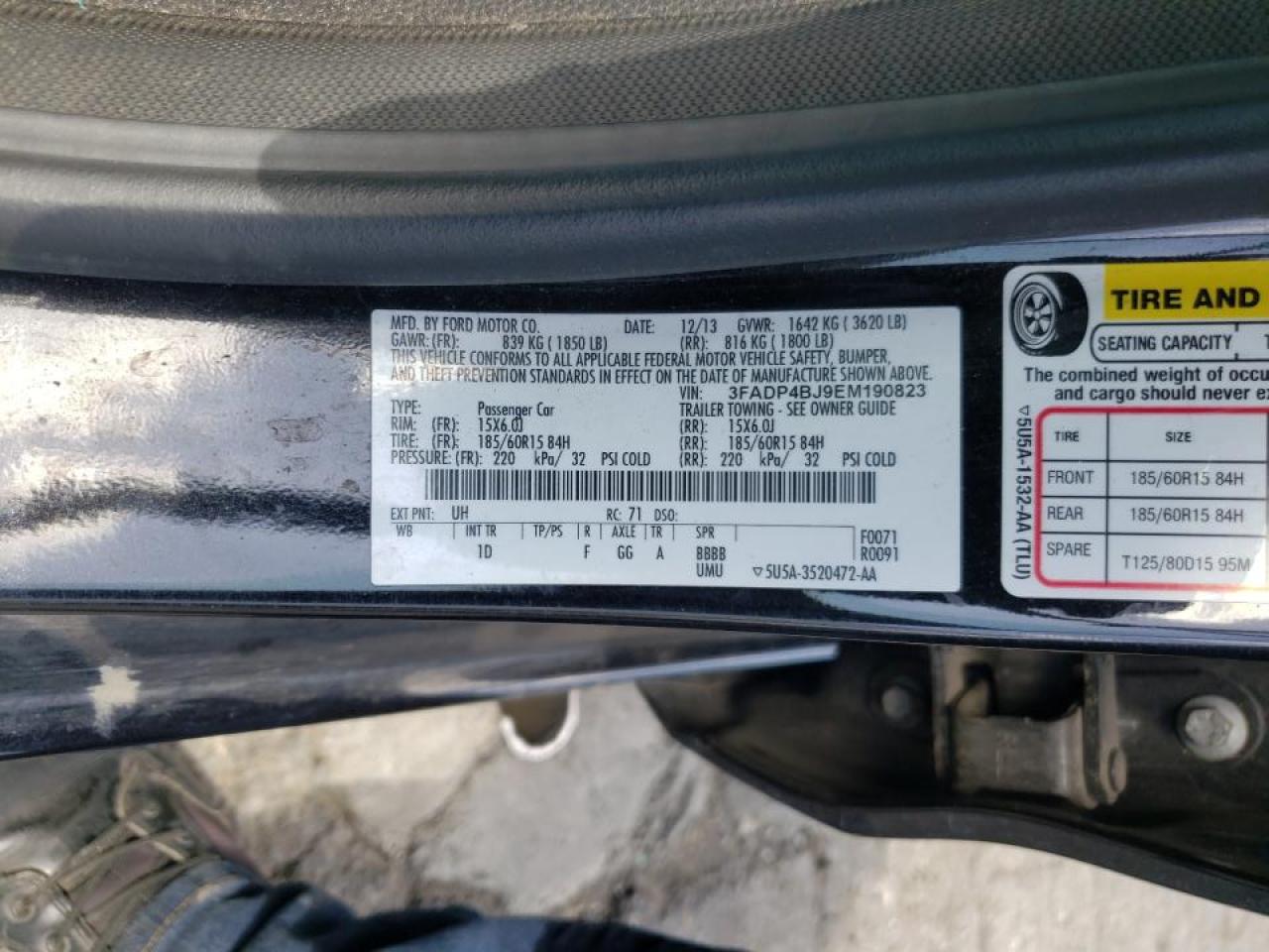 Photo 20 from auction – 2014 FORD FIESTA SE with VIN 3FADP4BJ9EM190823