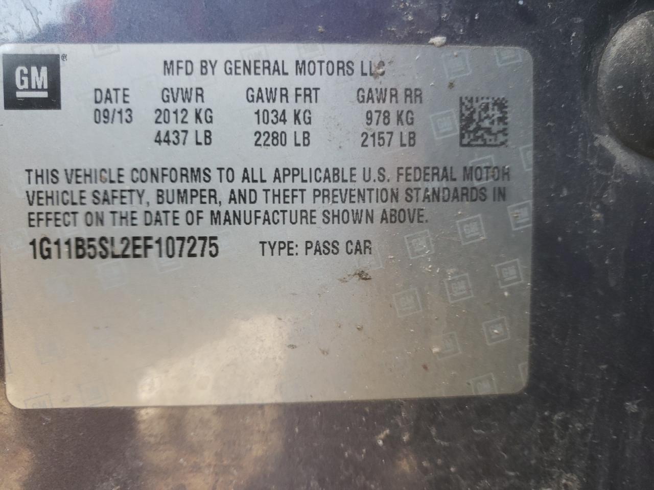 Photo 10 from auction – 2014 CHEVROLET MALIBU LS with VIN 1G11B5SL2EF107275