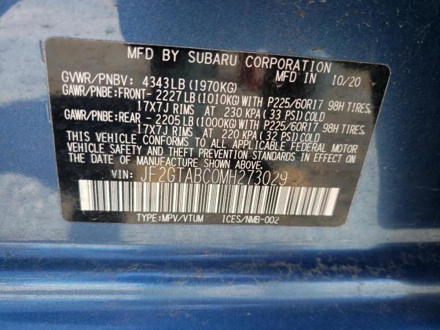SUBARU CROSSTREK 2021 with VIN JF2GTABC0MH273029 - Photo from auction