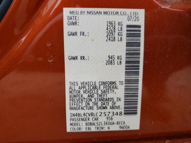Photo 10 from auction – 2020 NISSAN ALTIMA SR with VIN 1N4BL4CV8LC257348