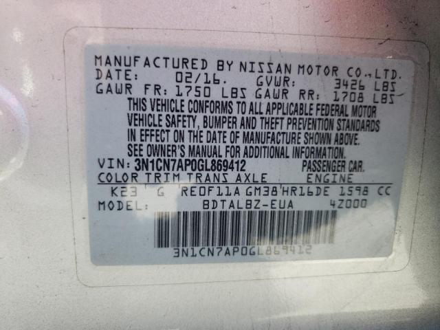 Photo 10 from auction – 2016 NISSAN VERSA S with VIN 3N1CN7AP0GL869412