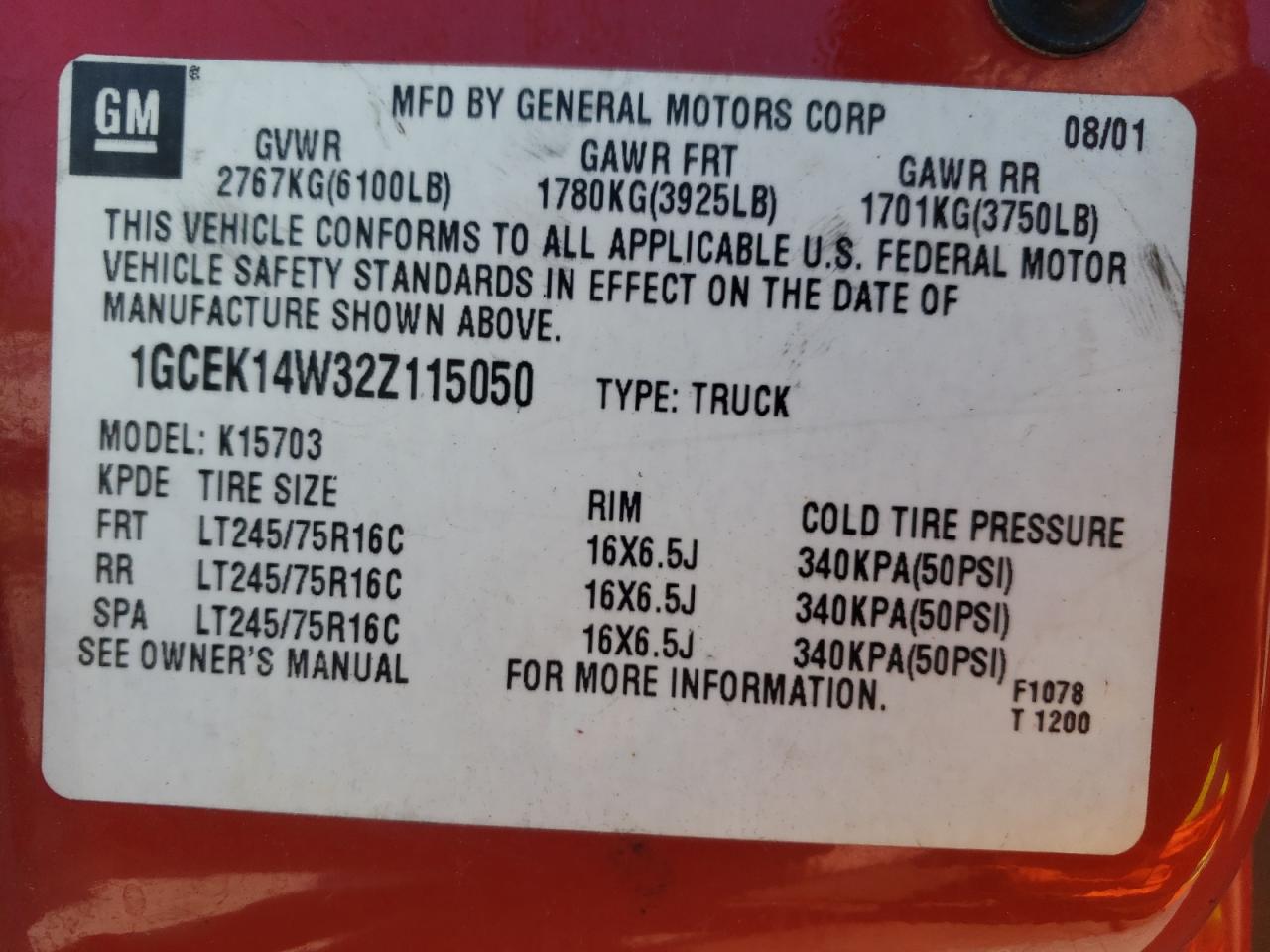 Photo 10 from auction – 2002 CHEVROLET SILVERADO with VIN 1GCEK14W32Z115050