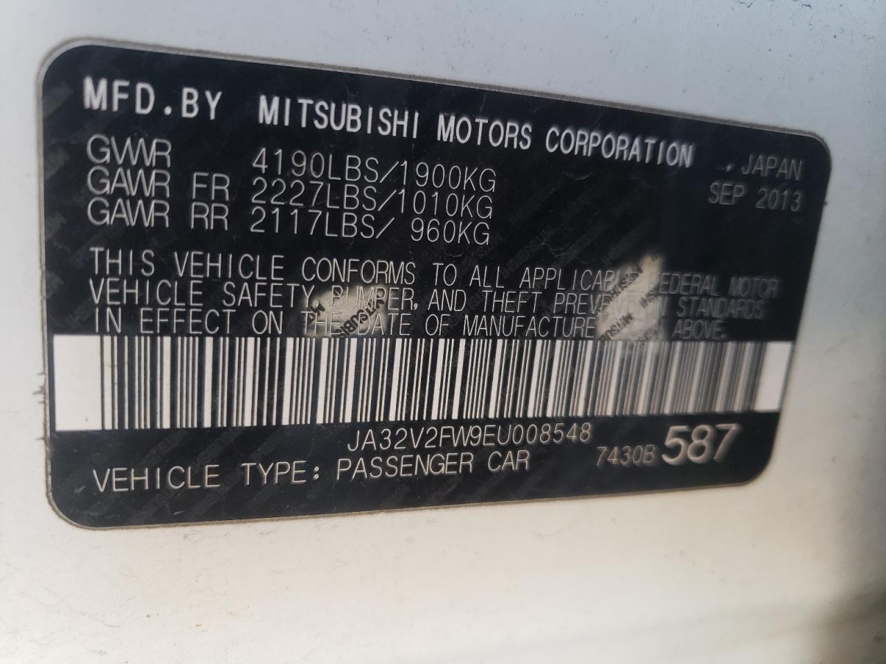 Photo 10 from auction – 2014 MITSUBISHI LANCER SE with VIN JA32V2FW9EU008548