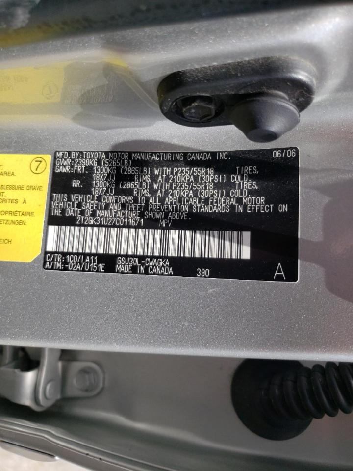 Photo 10 from auction – 2007 LEXUS RX 350 with VIN 2T2GK31U27C011671