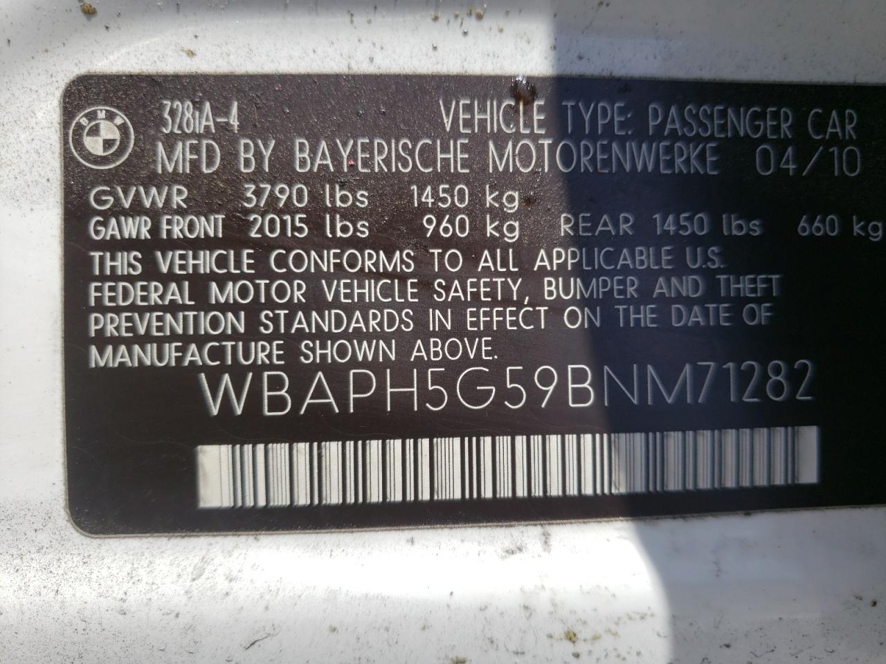 Photo 10 from auction – 2011 BMW 328 I SULE with VIN WBAPH5G59BNM71282