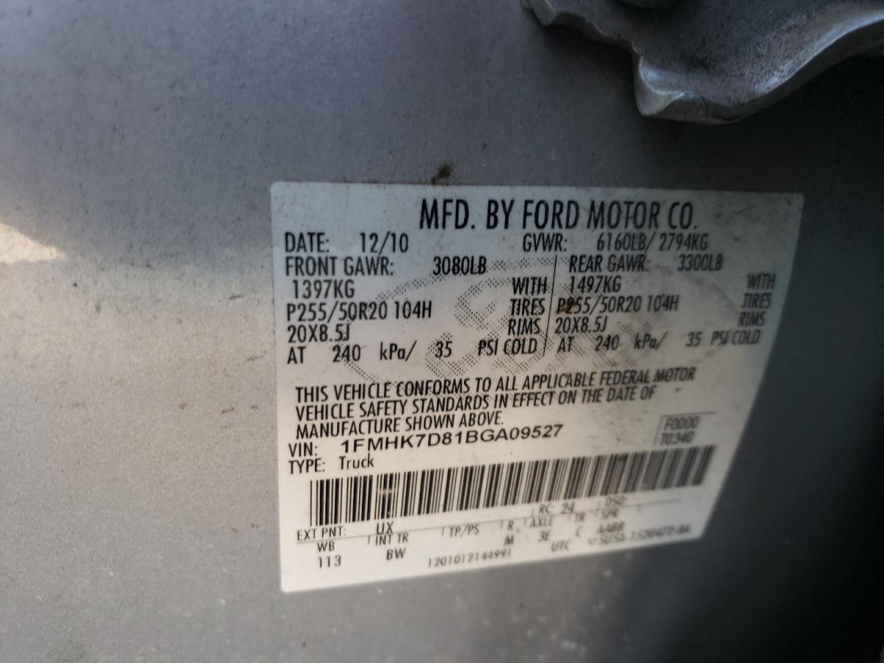 Photo 10 from auction – 2011 FORD EXPLORER X with VIN 1FMHK7D81BGA09527