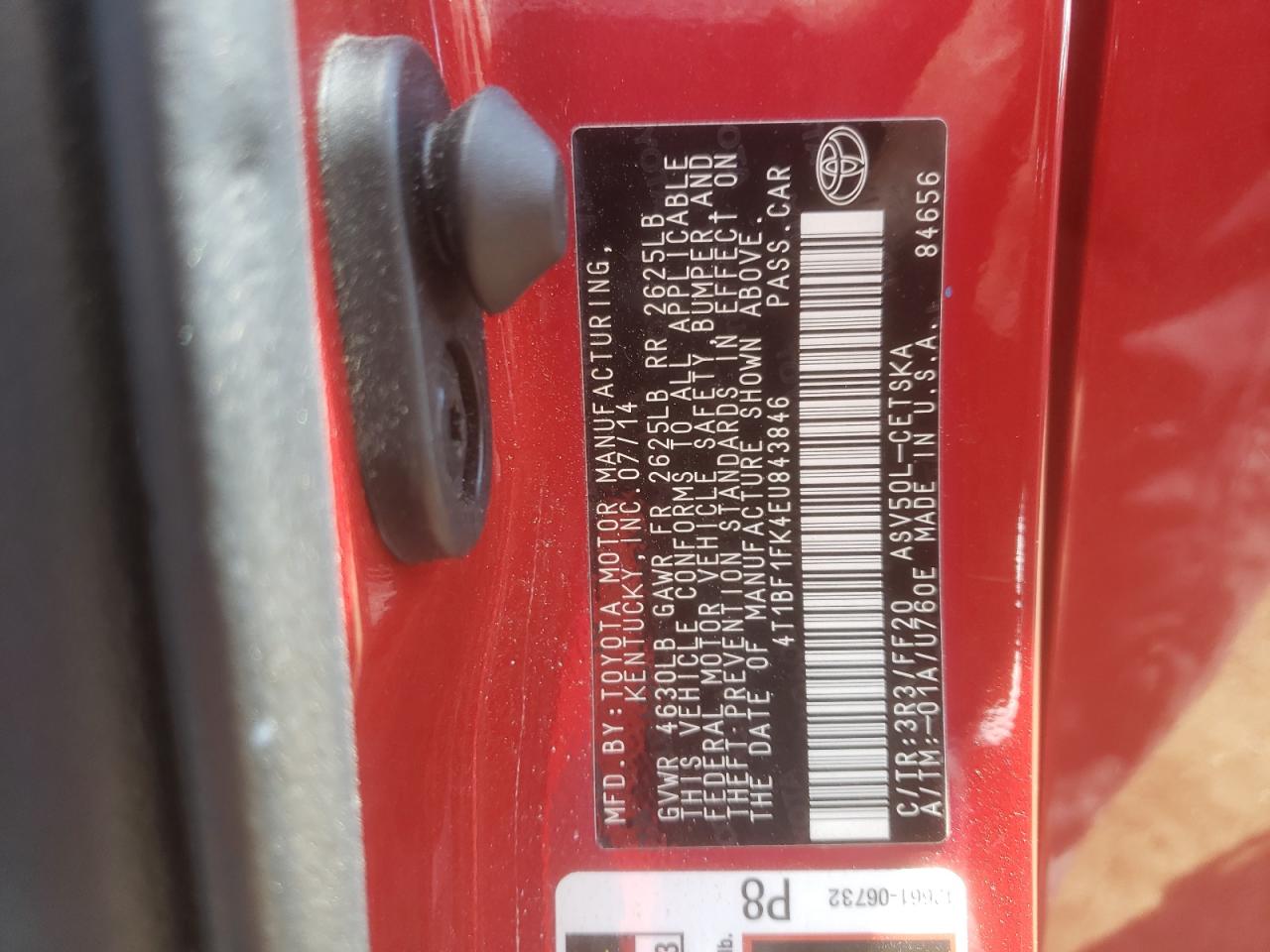 Photo 10 from auction – 2014 TOYOTA CAMRY L with VIN 4T1BF1FK4EU843846