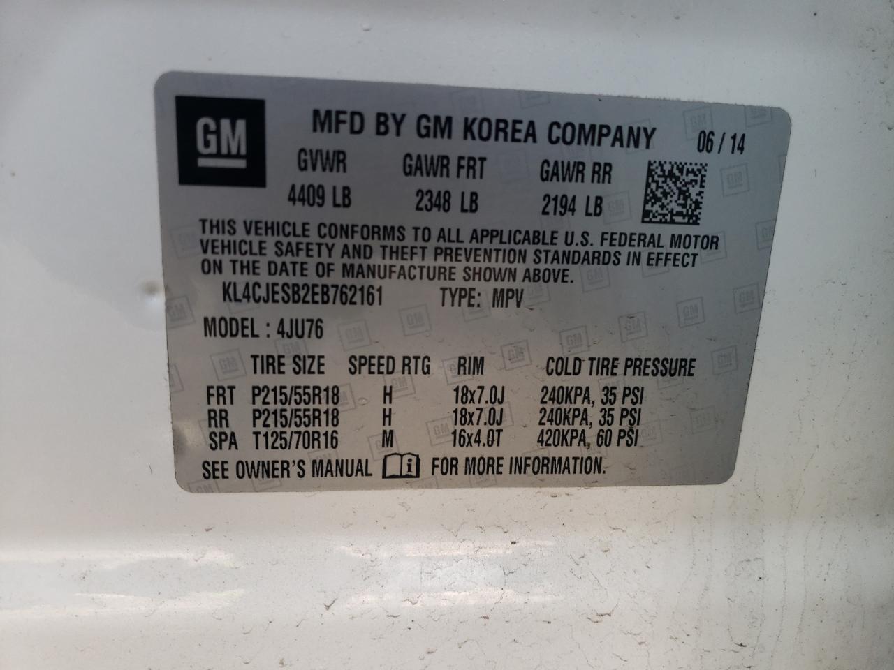 Photo 11 from auction – 2014 BUICK ENCORE with VIN KL4CJESB2EB762161