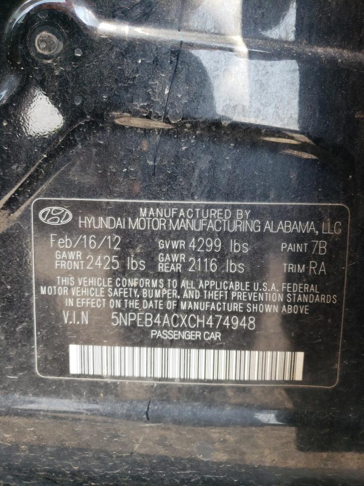Photo 10 from auction – 2012 HYUNDAI SONATA GLS with VIN 5NPEB4ACXCH474948