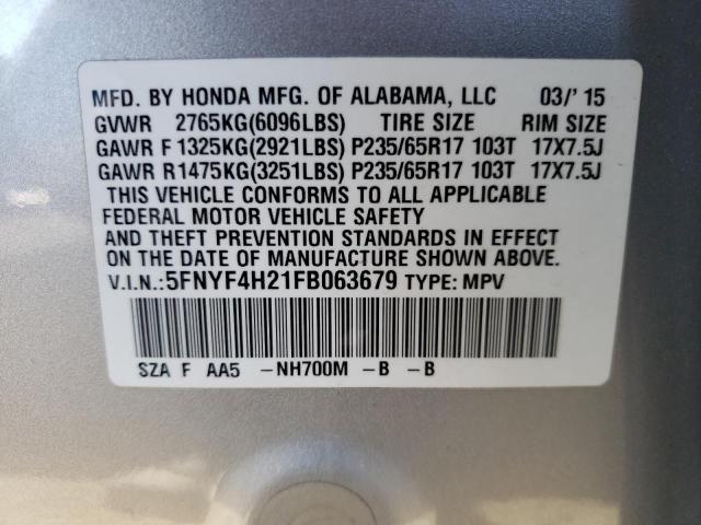 Photo 10 from auction – 2015 HONDA PILOT LX with VIN 5FNYF4H21FB063679