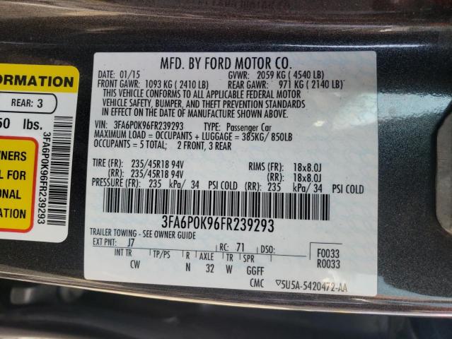 FORD FUSION TIT 2015 with VIN 3FA6P0K96FR239293 - Photo from auction