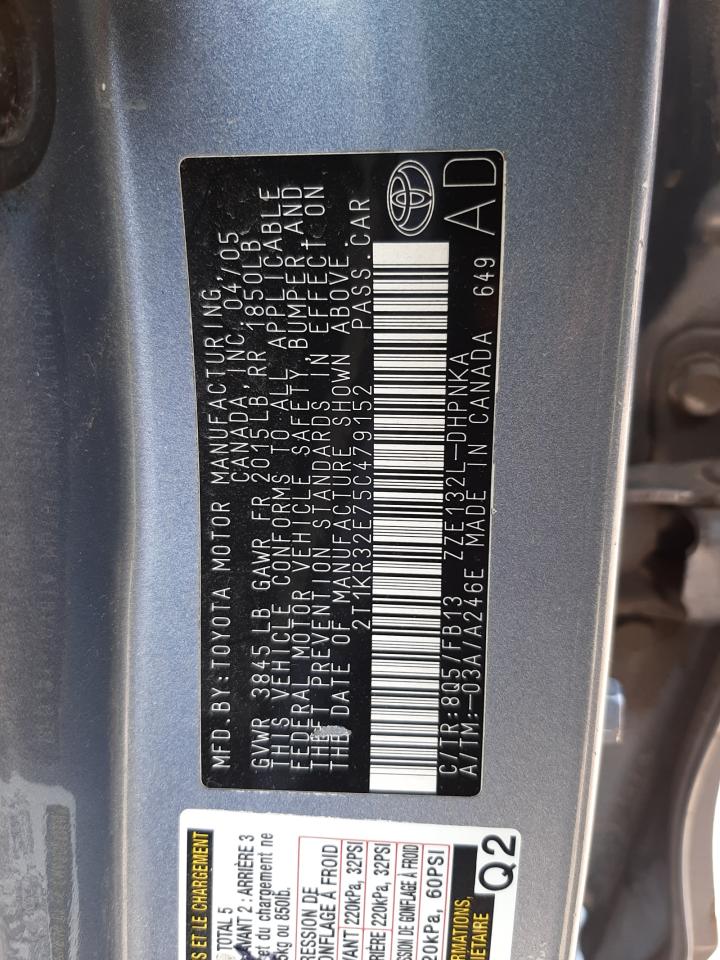 Photo 10 from auction – 2005 TOYOTA COROLLA MA with VIN 2T1KR32E75C479152