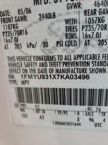 Photo 10 from auction – 2007 FORD ESCAPE XLT with VIN 1FMYU931X7KA03496