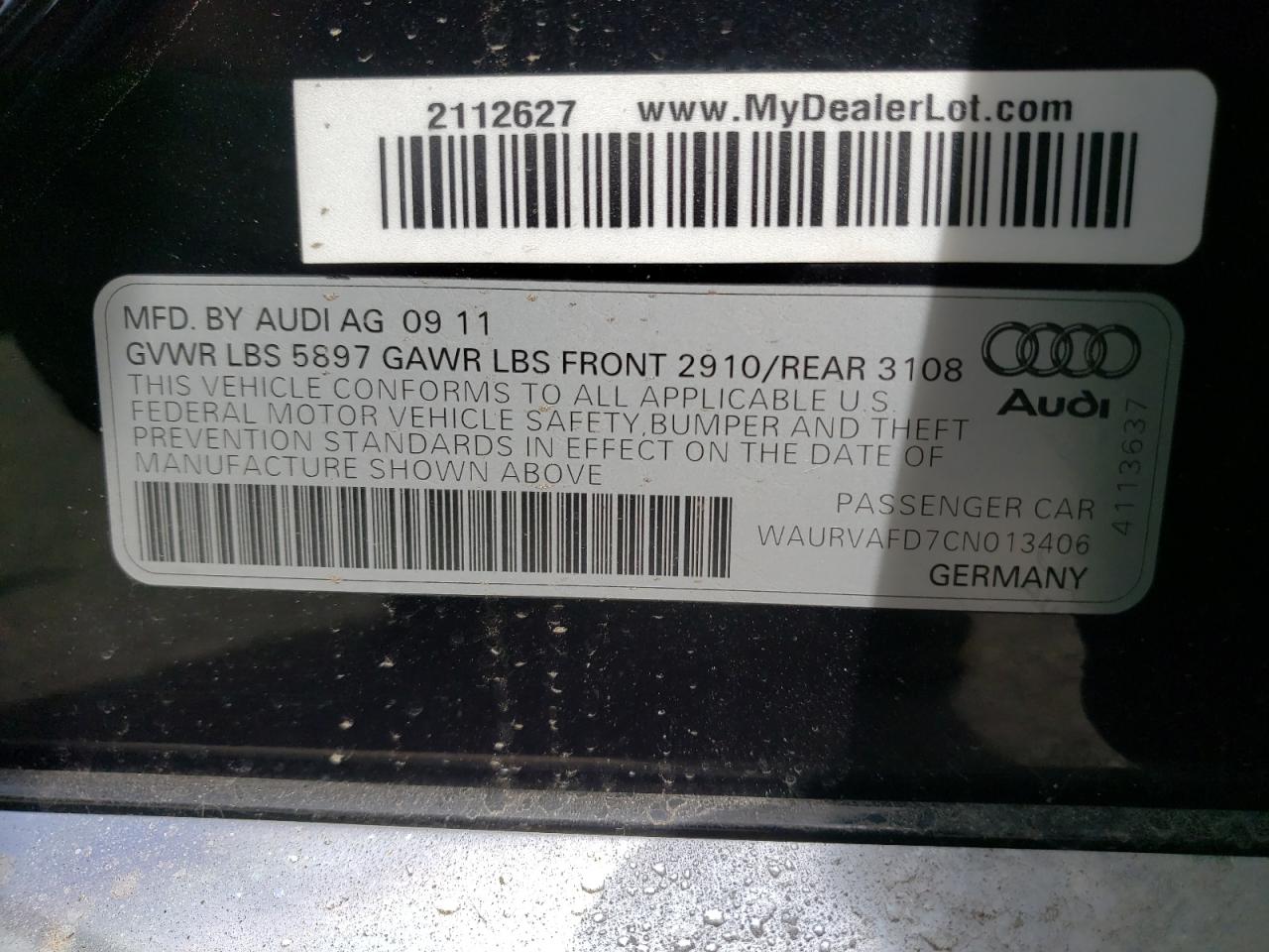Photo 10 from auction – 2012 AUDI A8 L QUATT with VIN WAURVAFD7CN013406