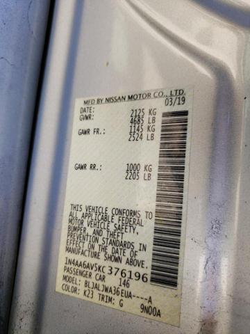 Photo 10 from auction – 2019 NISSAN MAXIMA S with VIN 1N4AA6AV5KC376196