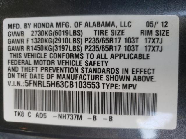 Photo 10 from auction – 2012 HONDA ODYSSEY EX with VIN 5FNRL5H63CB103553