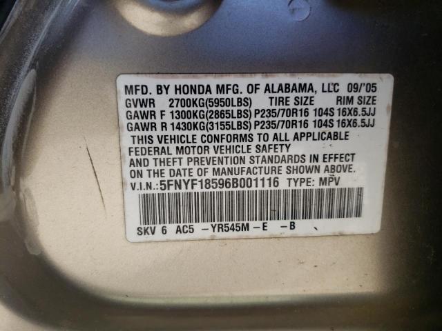Photo 10 from auction – 2006 HONDA PILOT EX with VIN 5FNYF18596B001116