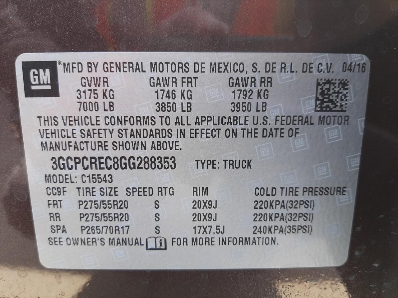 Photo 10 from auction – 2016 CHEVROLET SILVERADO with VIN 3GCPCREC8GG288353