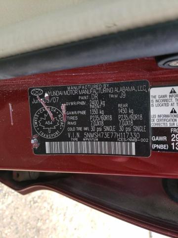Photo 10 from auction – 2007 HYUNDAI SANTA FE S with VIN 5NMSH73E77H117330