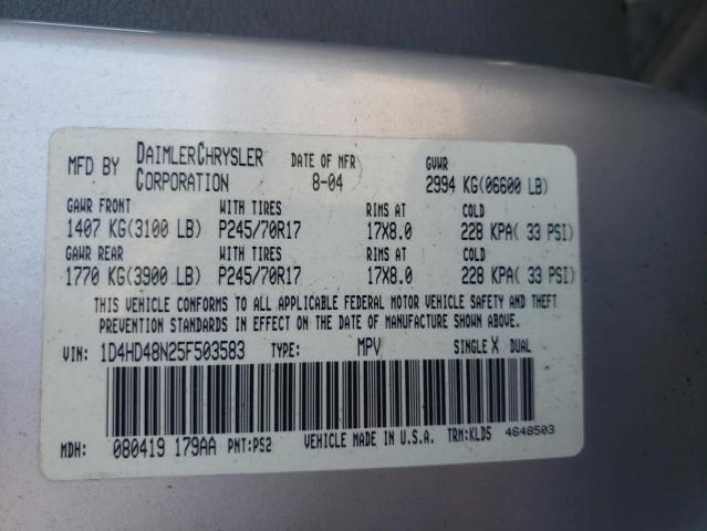 Photo 10 from auction – 2005 DODGE DURANGO SL with VIN 1D4HD48N25F503583