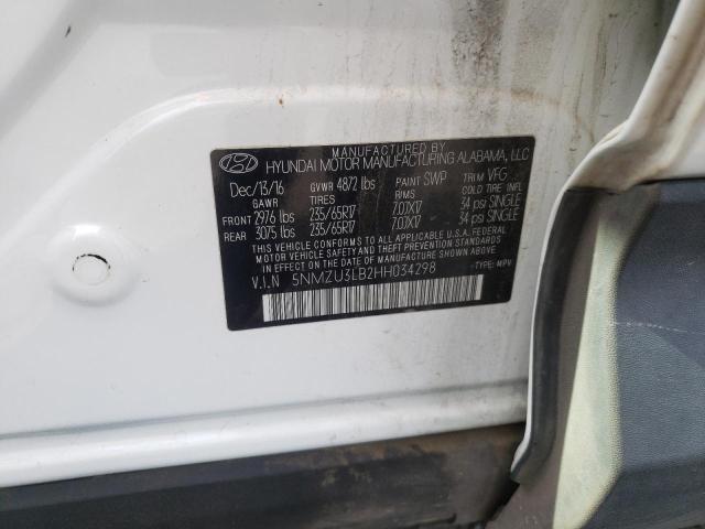 Photo 10 from auction – 2017 HYUNDAI SANTA FE S with VIN 5NMZU3LB2HH034298