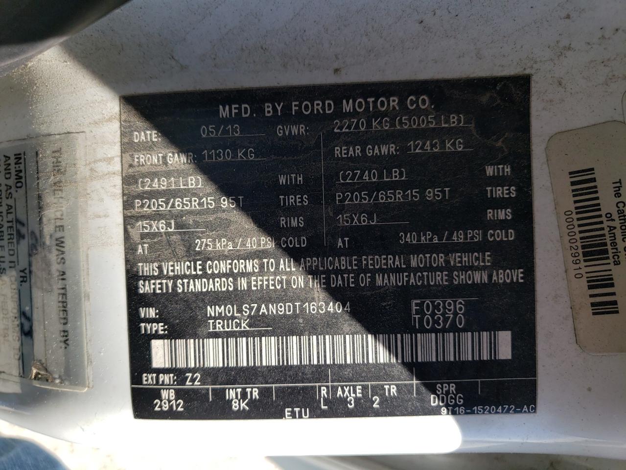 Photo 10 from auction – 2013 FORD TRANSIT CO with VIN NM0LS7AN9DT163404