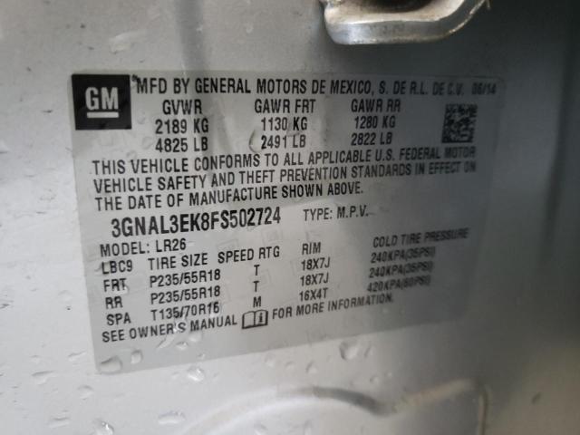 Photo 10 from auction – 2015 CHEVROLET CAPTIVA LT with VIN 3GNAL3EK8FS502724