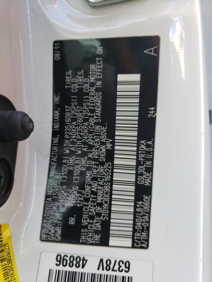Photo 10 from auction – 2011 TOYOTA SIENNA XLE with VIN 5TDYK3DC9BS165225