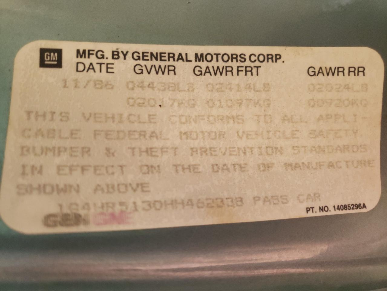 Photo 10 from auction – 1987 BUICK LESABRE LI with VIN 1G4HR5130HH462338