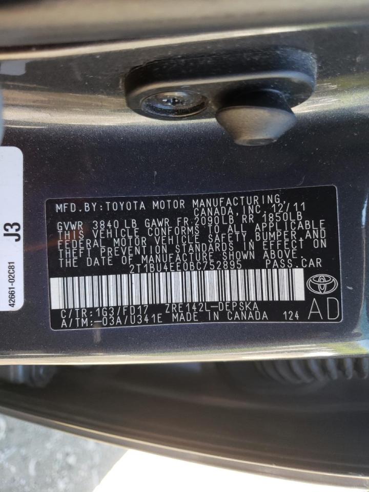 Photo 10 from auction – 2011 TOYOTA COROLLA BA with VIN 2T1BU4EE0BC752895