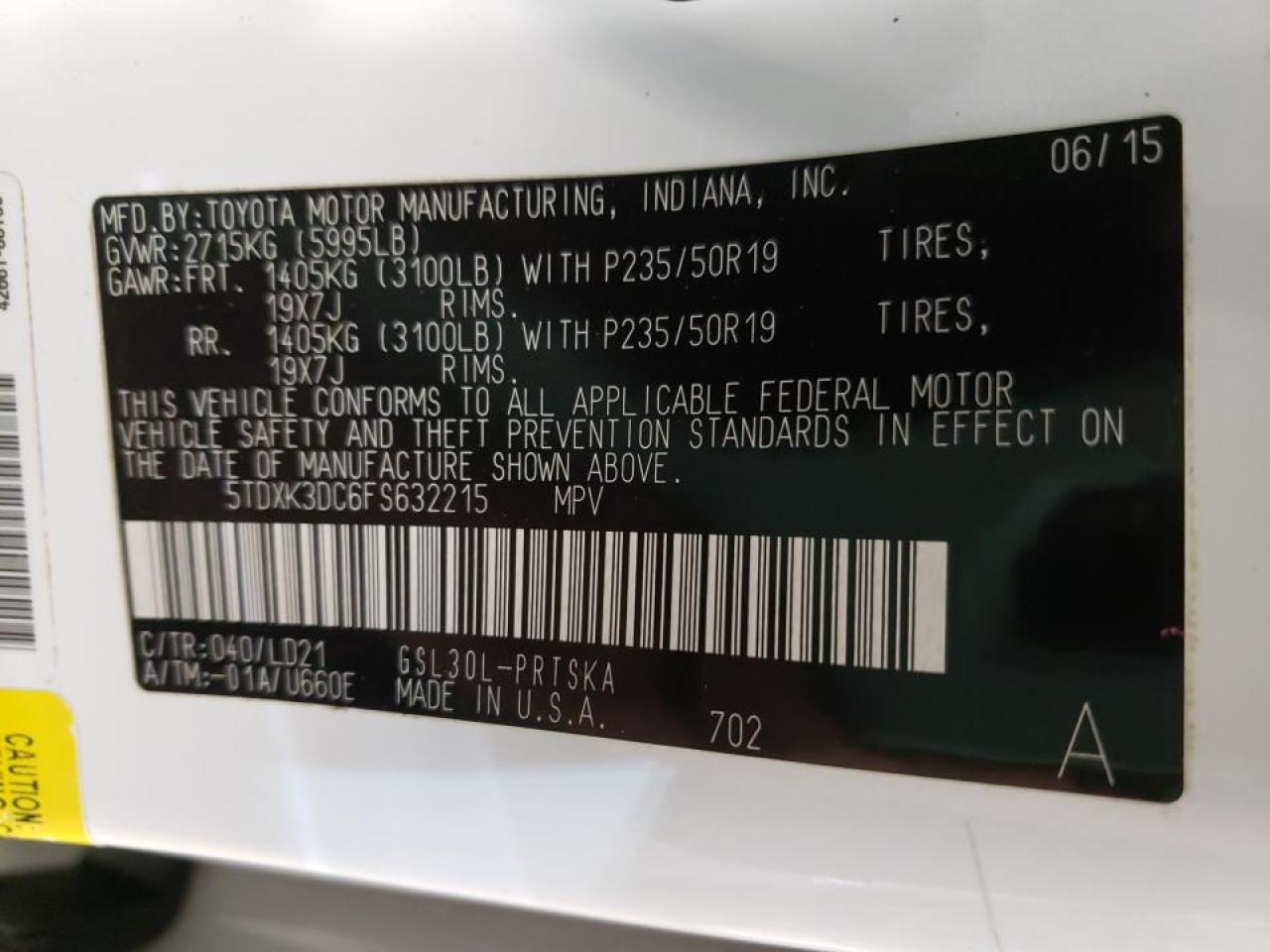 Photo 10 from auction – 2015 TOYOTA SIENNA SPO with VIN 5TDXK3DC6FS632215