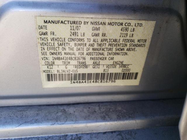 Photo 10 from auction – 2008 NISSAN MAXIMA SE with VIN 1N4BA41E48C816796