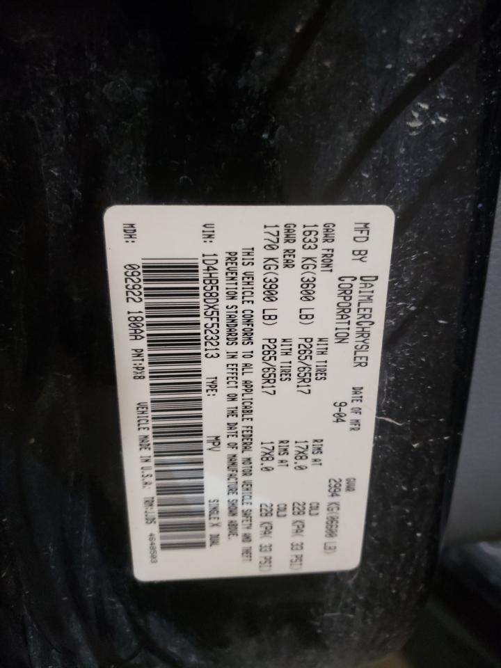 Photo 10 from auction – 2005 DODGE DURANGO LI with VIN 1D4HB58DX5F523213