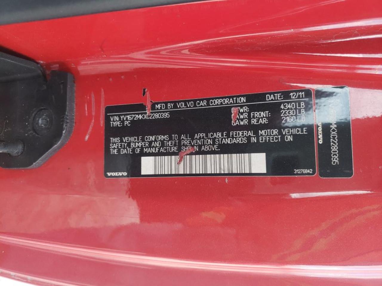 Photo 10 from auction – 2012 VOLVO C30 T5 with VIN YV1672MKXC2280395