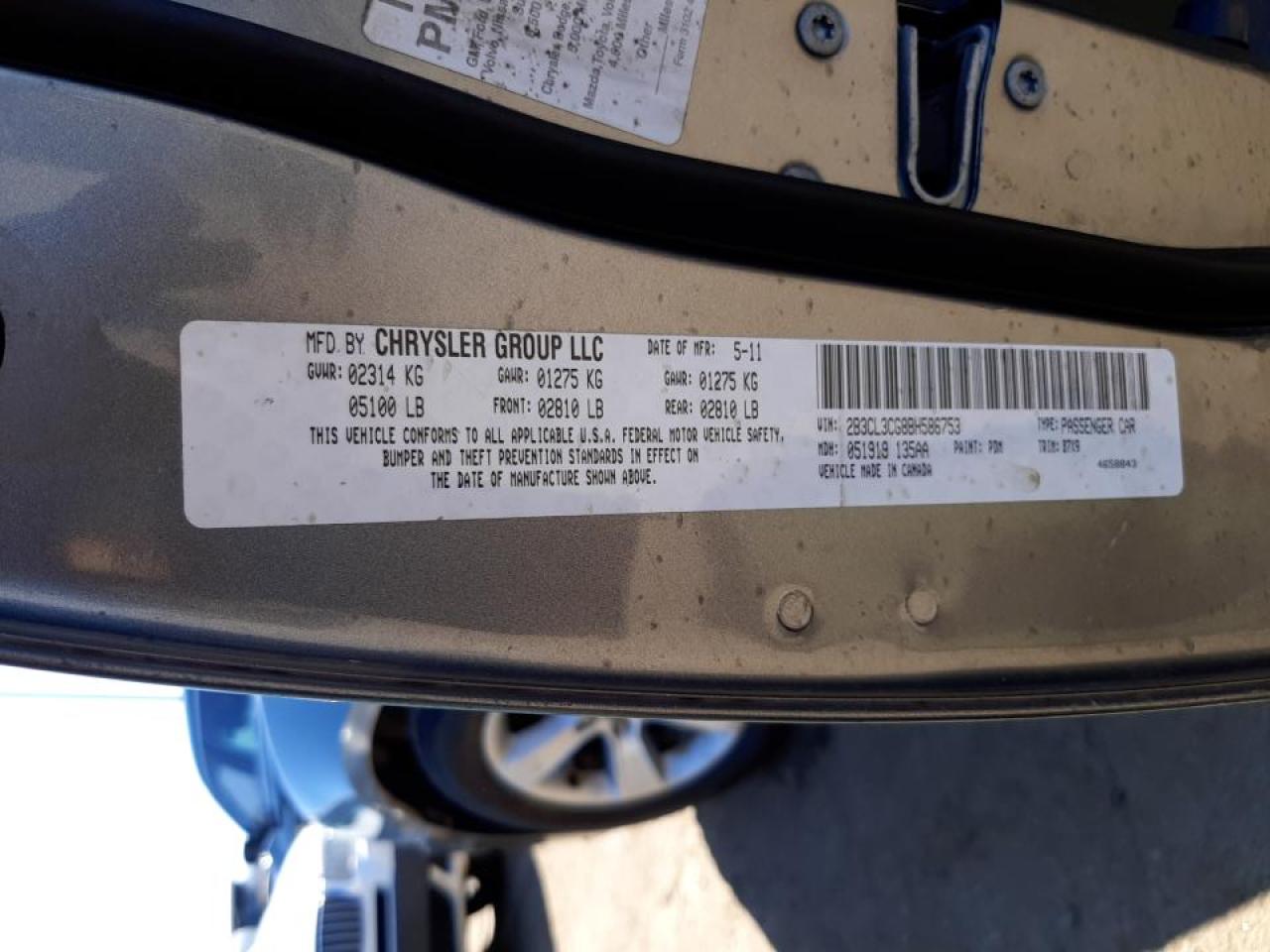 Photo 10 from auction – 2011 DODGE CHARGER with VIN 2B3CL3CG8BH586753