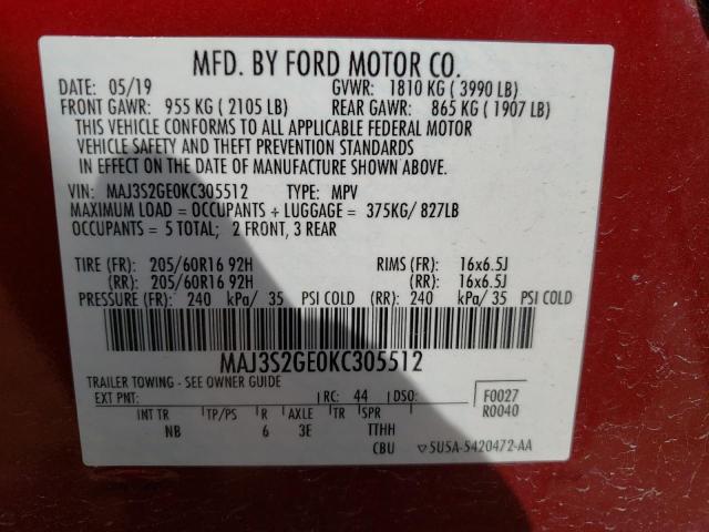 Photo 10 from auction – 2019 FORD ECOSPORT S with VIN MAJ3S2GE0KC305512