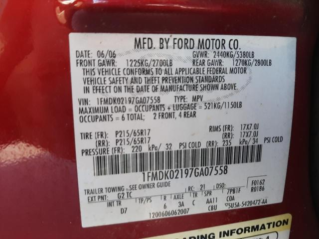Photo 10 from auction – 2007 FORD FREESTYLE with VIN 1FMDK02197GA07558